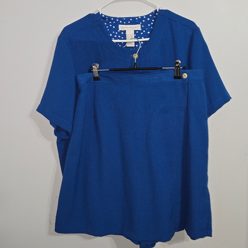 V#63 Napa Valley‎ Blue Textured V-Neck Top & Skirt Set Women's Size L